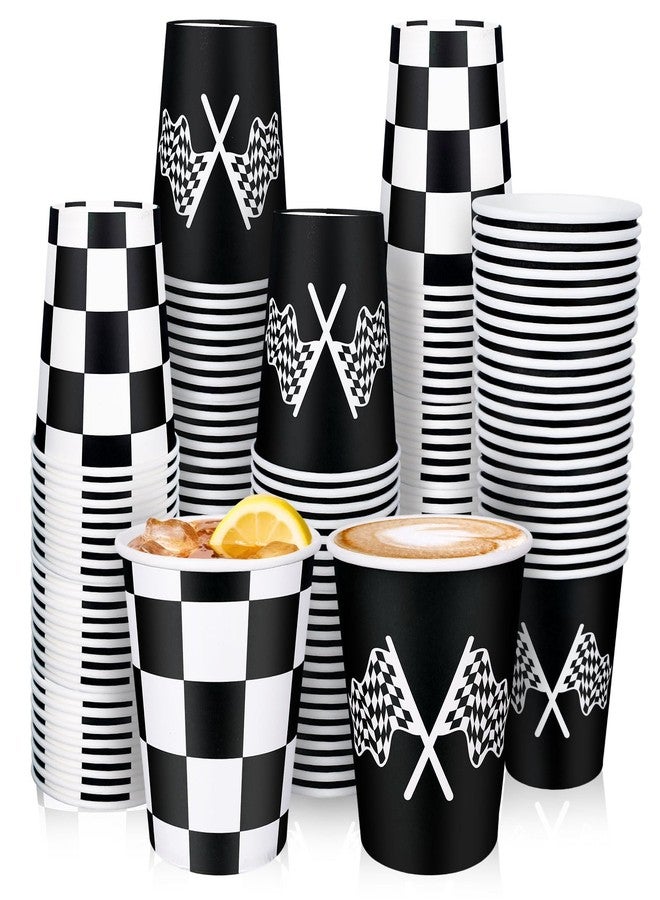 Whaline 50Pcs Checkered Racing Paper Cups 9 oz White Black Checkered Flag Disposable Cups Decorative Party Cups for Racecar Themed Birthday Party - Image 1